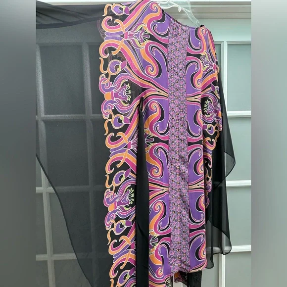 VTG I.C.E. Boho Black Dress & Kaftan Resort Evening Cover Up Set 2pc Size 18W - Picture 10 of 15